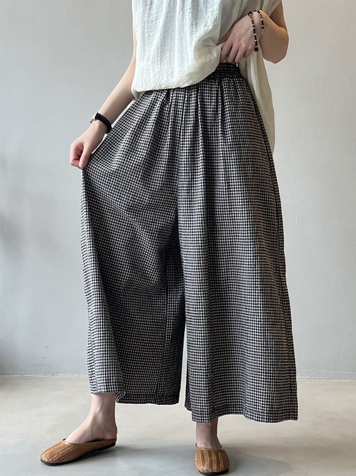 ワイドパンツ レディース ガウチョパンツ チェック柄パンツ 千鳥柄 ワイド ストリート 上品 ゆったり カジュアル きれいめ 大きいサイズ ボトムス ロング ズボン 体型カバー 大きいサイズ ウエストゴム 夏 20代 30代 40代