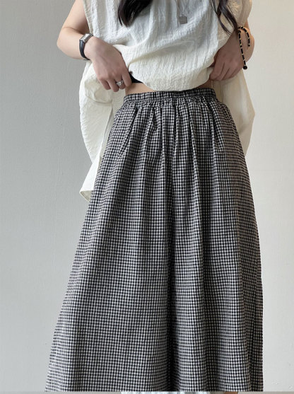 ワイドパンツ レディース ガウチョパンツ チェック柄パンツ 千鳥柄 ワイド ストリート 上品 ゆったり カジュアル きれいめ 大きいサイズ ボトムス ロング ズボン 体型カバー 大きいサイズ ウエストゴム 夏 20代 30代 40代