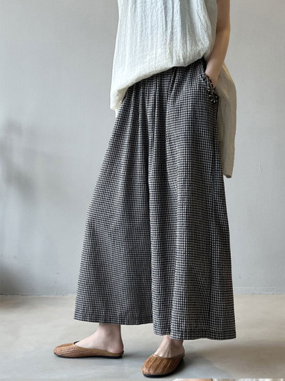 ワイドパンツ レディース ガウチョパンツ チェック柄パンツ 千鳥柄 ワイド ストリート 上品 ゆったり カジュアル きれいめ 大きいサイズ ボトムス ロング ズボン 体型カバー 大きいサイズ ウエストゴム 夏 20代 30代 40代