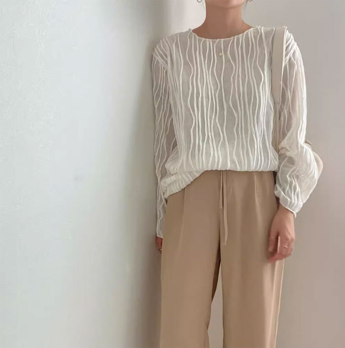 シャツブラウス シアーシャツ 長袖 透け感 レディース おしゃれ オフィス シャツ ブラウス トップス ストライプ カジュアル 大きいサイズ 体型カバー ゆったり 通勤 夏 シンプル 涼しい 着回し 柔らかい 20代 30代 50代 40代 送料無料 大人可愛い