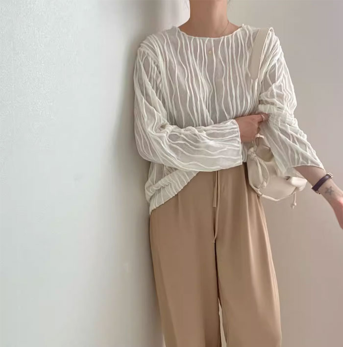 シャツブラウス シアーシャツ 長袖 透け感 レディース おしゃれ オフィス シャツ ブラウス トップス ストライプ カジュアル 大きいサイズ 体型カバー ゆったり 通勤 夏 シンプル 涼しい 着回し 柔らかい 20代 30代 50代 40代 送料無料 大人可愛い