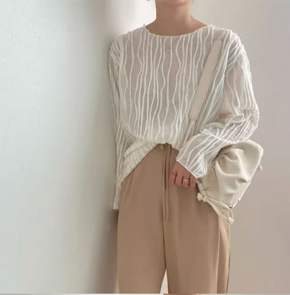 シャツブラウス シアーシャツ 長袖 透け感 レディース おしゃれ オフィス シャツ ブラウス トップス ストライプ カジュアル 大きいサイズ 体型カバー ゆったり 通勤 夏 シンプル 涼しい 着回し 柔らかい 20代 30代 50代 40代 送料無料 大人可愛い