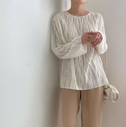 シャツブラウス シアーシャツ 長袖 透け感 レディース おしゃれ オフィス シャツ ブラウス トップス ストライプ カジュアル 大きいサイズ 体型カバー ゆったり 通勤 夏 シンプル 涼しい 着回し 柔らかい 20代 30代 50代 40代 送料無料 大人可愛い