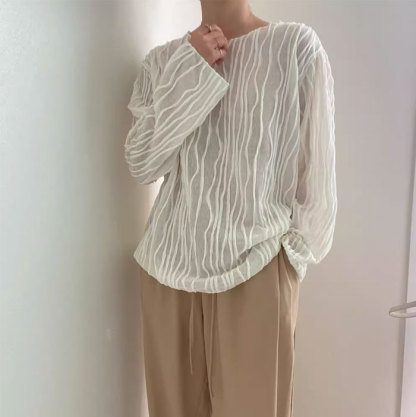 シャツブラウス シアーシャツ 長袖 透け感 レディース おしゃれ オフィス シャツ ブラウス トップス ストライプ カジュアル 大きいサイズ 体型カバー ゆったり 通勤 夏 シンプル 涼しい 着回し 柔らかい 20代 30代 50代 40代 送料無料 大人可愛い