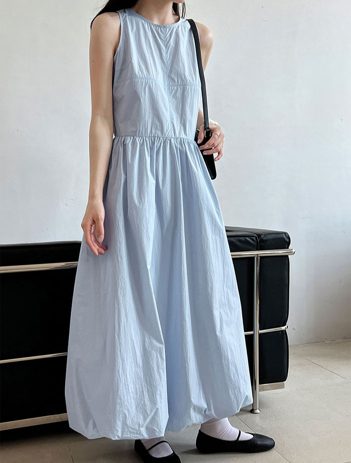 ワンピース 夏 レディース ノースリーブワンピース バルーンワンピース Aライン ロング丈 無地 きれいめ お洒落 高級感 体型カバー 着痩せ シンプル スッキリ カジュアル オフィス 通勤 OL ロングワンピ 送料無料 ゆったり 美シルエット デイリー