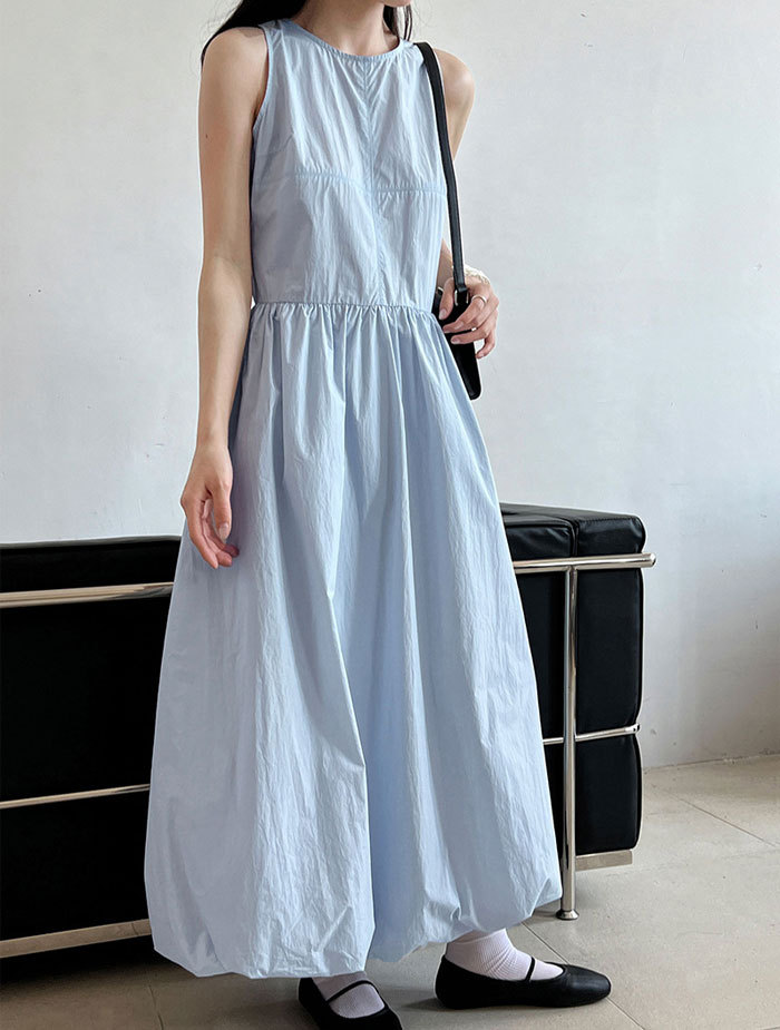 ワンピース 夏 レディース ノースリーブワンピース バルーンワンピース Aライン ロング丈 無地 きれいめ お洒落 高級感 体型カバー 着痩せ シンプル スッキリ カジュアル オフィス 通勤 OL ロングワンピ 送料無料 ゆったり 美シルエット デイリー