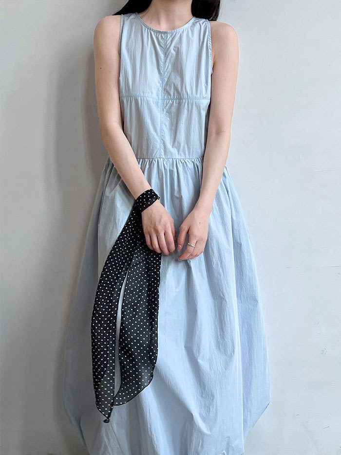 ワンピース 夏 レディース ノースリーブワンピース バルーンワンピース Aライン ロング丈 無地 きれいめ お洒落 高級感 体型カバー 着痩せ シンプル スッキリ カジュアル オフィス 通勤 OL ロングワンピ 送料無料 ゆったり 美シルエット デイリー