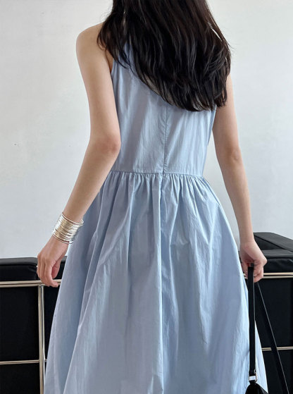 ワンピース 夏 レディース ノースリーブワンピース バルーンワンピース Aライン ロング丈 無地 きれいめ お洒落 高級感 体型カバー 着痩せ シンプル スッキリ カジュアル オフィス 通勤 OL ロングワンピ 送料無料 ゆったり 美シルエット デイリー