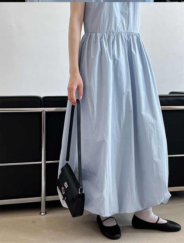 ワンピース 夏 レディース ノースリーブワンピース バルーンワンピース Aライン ロング丈 無地 きれいめ お洒落 高級感 体型カバー 着痩せ シンプル スッキリ カジュアル オフィス 通勤 OL ロングワンピ 送料無料 ゆったり 美シルエット デイリー