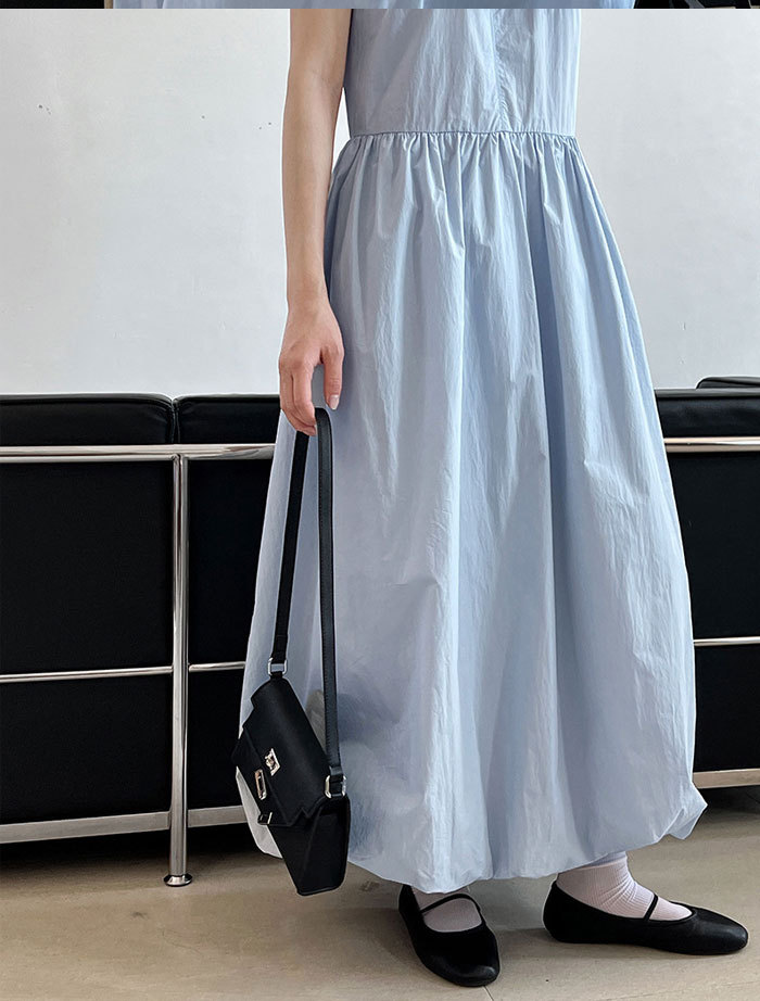 ワンピース 夏 レディース ノースリーブワンピース バルーンワンピース Aライン ロング丈 無地 きれいめ お洒落 高級感 体型カバー 着痩せ シンプル スッキリ カジュアル オフィス 通勤 OL ロングワンピ 送料無料 ゆったり 美シルエット デイリー