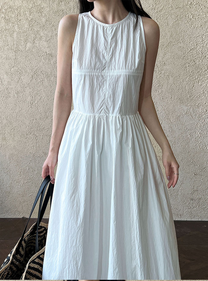 ワンピース 夏 レディース ノースリーブワンピース バルーンワンピース Aライン ロング丈 無地 きれいめ お洒落 高級感 体型カバー 着痩せ シンプル スッキリ カジュアル オフィス 通勤 OL ロングワンピ 送料無料 ゆったり 美シルエット デイリー