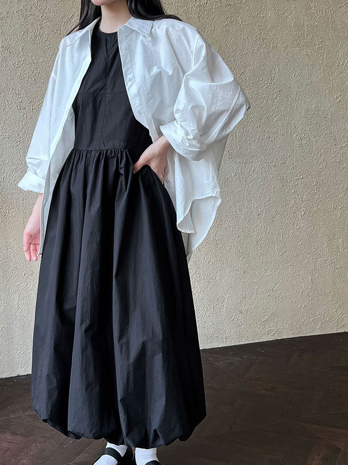 ワンピース 夏 レディース ノースリーブワンピース バルーンワンピース Aライン ロング丈 無地 きれいめ お洒落 高級感 体型カバー 着痩せ シンプル スッキリ カジュアル オフィス 通勤 OL ロングワンピ 送料無料 ゆったり 美シルエット デイリー