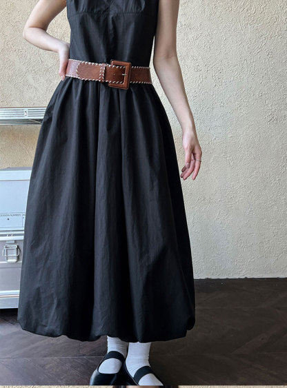 ワンピース 夏 レディース ノースリーブワンピース バルーンワンピース Aライン ロング丈 無地 きれいめ お洒落 高級感 体型カバー 着痩せ シンプル スッキリ カジュアル オフィス 通勤 OL ロングワンピ 送料無料 ゆったり 美シルエット デイリー