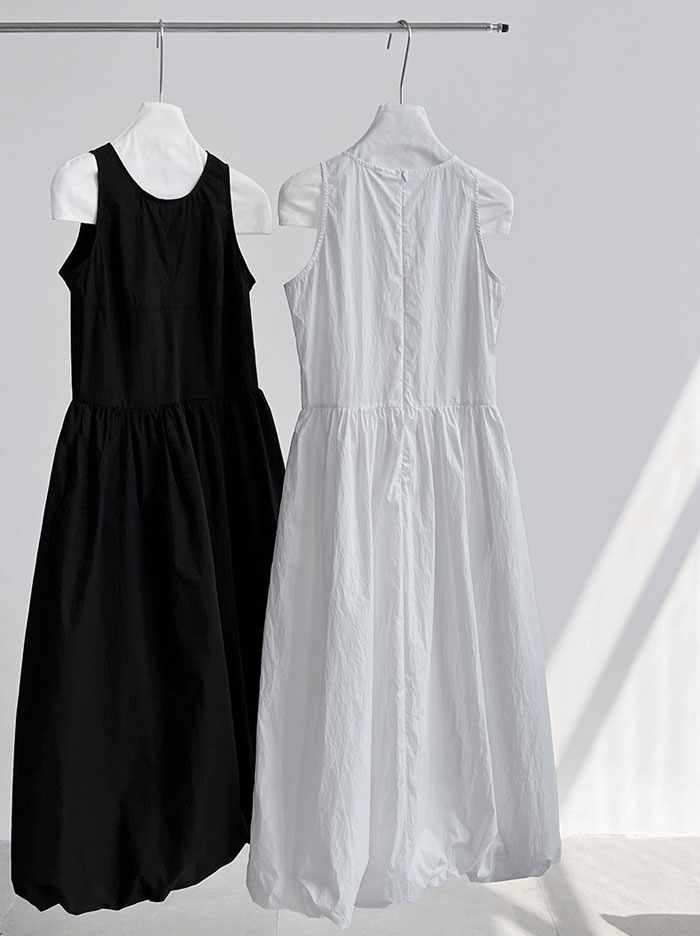 ワンピース 夏 レディース ノースリーブワンピース バルーンワンピース Aライン ロング丈 無地 きれいめ お洒落 高級感 体型カバー 着痩せ シンプル スッキリ カジュアル オフィス 通勤 OL ロングワンピ 送料無料 ゆったり 美シルエット デイリー