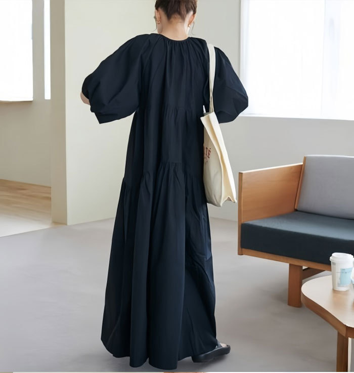 シャツワンピース 五分袖 大きいサイズ ロング レディース バルーン袖 Vネック ティアード マキシワンピース ロングシャツワンピ ぽわん袖 バルーンスリープ プリーツワンピ プリーツ きれいめ マキシ丈 ワンピース ビッグシルエット カジュアル 大人可愛い 送料無料