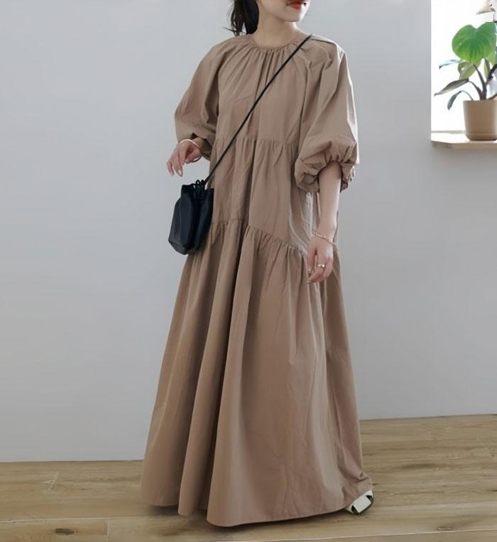 シャツワンピース 五分袖 大きいサイズ ロング レディース バルーン袖 Vネック ティアード マキシワンピース ロングシャツワンピ ぽわん袖 バルーンスリープ プリーツワンピ プリーツ きれいめ マキシ丈 ワンピース ビッグシルエット カジュアル 大人可愛い 送料無料