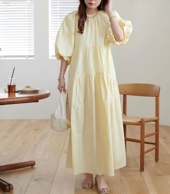 シャツワンピース 五分袖 大きいサイズ ロング レディース バルーン袖 Vネック ティアード マキシワンピース ロングシャツワンピ ぽわん袖 バルーンスリープ プリーツワンピ プリーツ きれいめ マキシ丈 ワンピース ビッグシルエット カジュアル 大人可愛い 送料無料