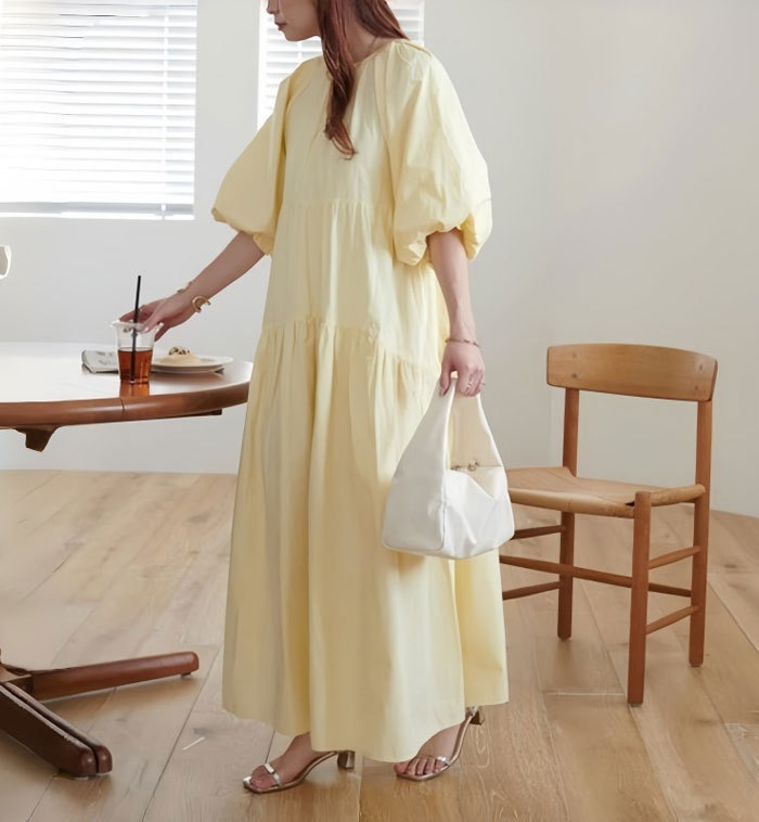 シャツワンピース 五分袖 大きいサイズ ロング レディース バルーン袖 Vネック ティアード マキシワンピース ロングシャツワンピ ぽわん袖 バルーンスリープ プリーツワンピ プリーツ きれいめ マキシ丈 ワンピース ビッグシルエット カジュアル 大人可愛い 送料無料