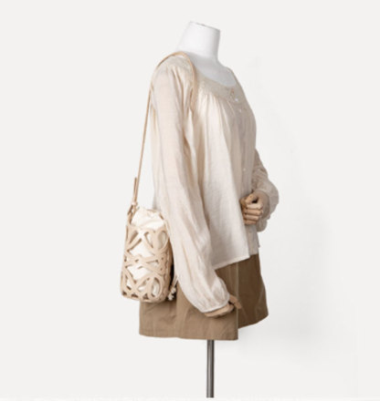 ショルダーバッグ レディース かごバッグ ショルダー バッグ 斜め掛けバッグ スマホショルダーバッグ レザーかごバッグ 巾着バッグ カットワーク 合皮 スマホポーチ ショルダー バケツバッグ かわいい ミニポシェット 携帯便利