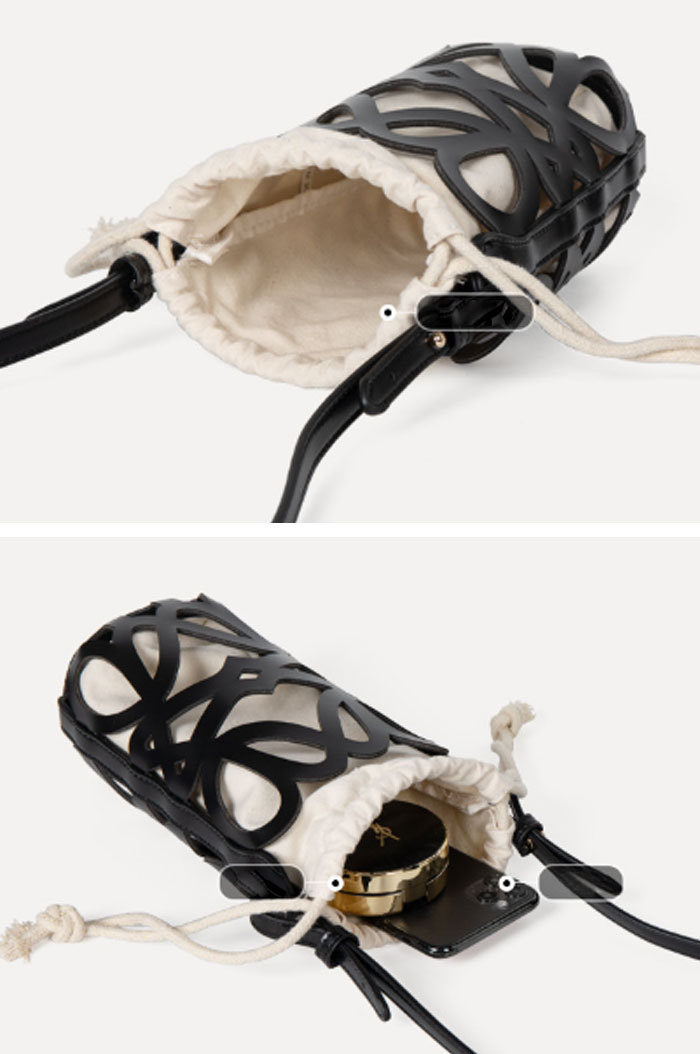 ショルダーバッグ レディース かごバッグ ショルダー バッグ 斜め掛けバッグ スマホショルダーバッグ レザーかごバッグ 巾着バッグ カットワーク 合皮 スマホポーチ ショルダー バケツバッグ かわいい ミニポシェット 携帯便利