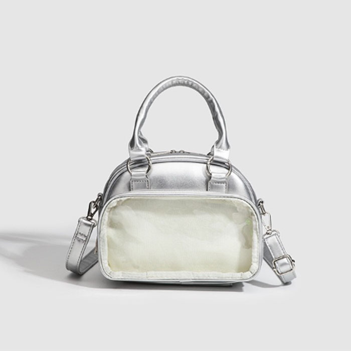 ミニボストンバッグ 小さめ 痛バッグ ショルダー ミニ 軽く ファスナー ぬいぐるみ ぬいポーチ 可愛い 2WAY トート トートバッグ ショルダーバッグ ブラック ホワイト 透明 可愛い シルバー グッズ おしゃれ 人気