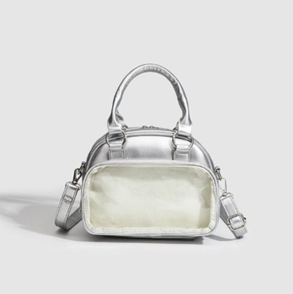 ミニボストンバッグ 小さめ 痛バッグ ショルダー ミニ 軽く ファスナー ぬいぐるみ ぬいポーチ 可愛い 2WAY トート トートバッグ ショルダーバッグ ブラック ホワイト 透明 可愛い シルバー グッズ おしゃれ 人気