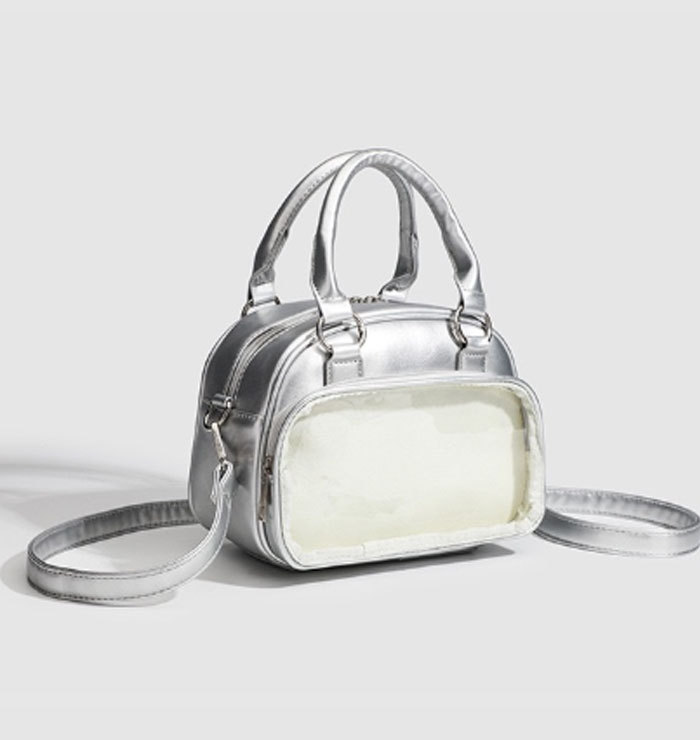 ミニボストンバッグ 小さめ 痛バッグ ショルダー ミニ 軽く ファスナー ぬいぐるみ ぬいポーチ 可愛い 2WAY トート トートバッグ ショルダーバッグ ブラック ホワイト 透明 可愛い シルバー グッズ おしゃれ 人気