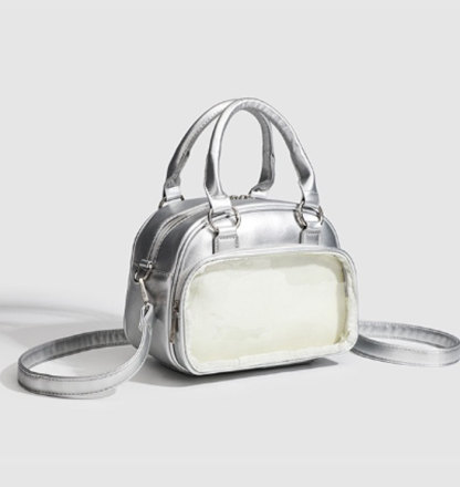 ミニボストンバッグ 小さめ 痛バッグ ショルダー ミニ 軽く ファスナー ぬいぐるみ ぬいポーチ 可愛い 2WAY トート トートバッグ ショルダーバッグ ブラック ホワイト 透明 可愛い シルバー グッズ おしゃれ 人気