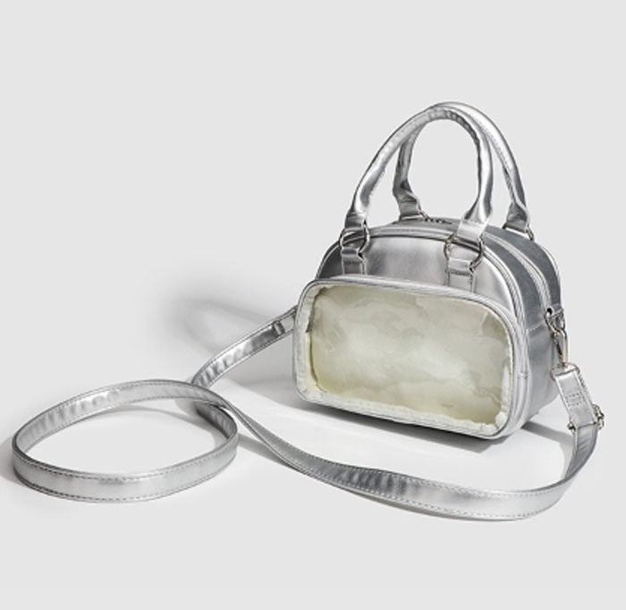 ミニボストンバッグ 小さめ 痛バッグ ショルダー ミニ 軽く ファスナー ぬいぐるみ ぬいポーチ 可愛い 2WAY トート トートバッグ ショルダーバッグ ブラック ホワイト 透明 可愛い シルバー グッズ おしゃれ 人気