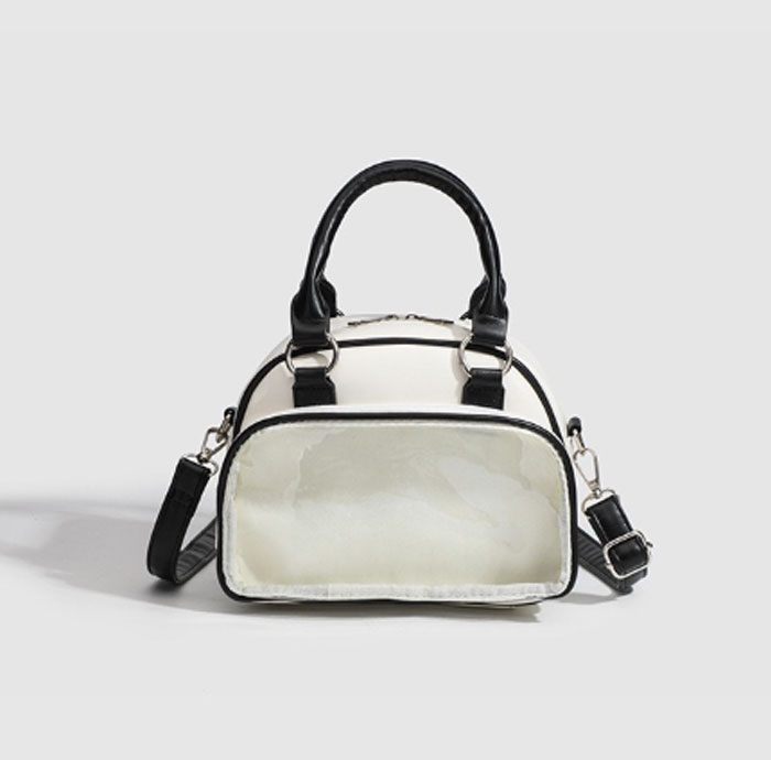 ミニボストンバッグ 小さめ 痛バッグ ショルダー ミニ 軽く ファスナー ぬいぐるみ ぬいポーチ 可愛い 2WAY トート トートバッグ ショルダーバッグ ブラック ホワイト 透明 可愛い シルバー グッズ おしゃれ 人気