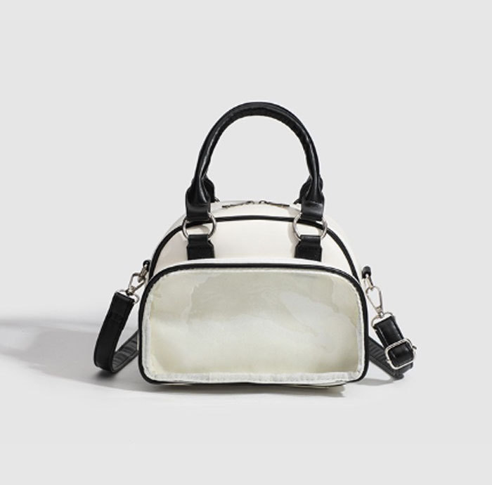 ミニボストンバッグ 小さめ 痛バッグ ショルダー ミニ 軽く ファスナー ぬいぐるみ ぬいポーチ 可愛い 2WAY トート トートバッグ ショルダーバッグ ブラック ホワイト 透明 可愛い シルバー グッズ おしゃれ 人気