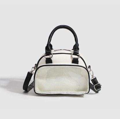 ミニボストンバッグ 小さめ 痛バッグ ショルダー ミニ 軽く ファスナー ぬいぐるみ ぬいポーチ 可愛い 2WAY トート トートバッグ ショルダーバッグ ブラック ホワイト 透明 可愛い シルバー グッズ おしゃれ 人気