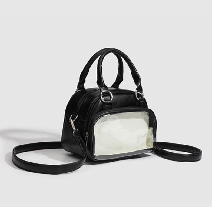 ミニボストンバッグ 小さめ 痛バッグ ショルダー ミニ 軽く ファスナー ぬいぐるみ ぬいポーチ 可愛い 2WAY トート トートバッグ ショルダーバッグ ブラック ホワイト 透明 可愛い シルバー グッズ おしゃれ 人気