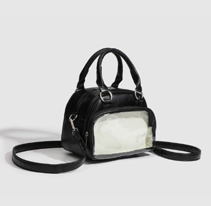 ミニボストンバッグ 小さめ 痛バッグ ショルダー ミニ 軽く ファスナー ぬいぐるみ ぬいポーチ 可愛い 2WAY トート トートバッグ ショルダーバッグ ブラック ホワイト 透明 可愛い シルバー グッズ おしゃれ 人気