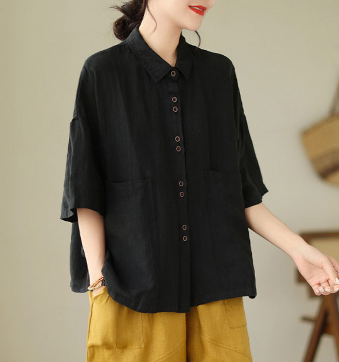 リネン シャツ ブラウス レディース 半袖 麻風 シャツブラウス 綿麻ブラウス スタンドカラー リネンシャツ トップス コットンリネン 着心地 柔らかい おしゃれ 夏 柔らか 半袖シャツ トップス 無地 春 夏 秋 ゆったり 大人可愛い 送料無料