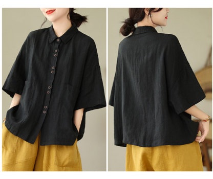 リネン シャツ ブラウス レディース 半袖 麻風 シャツブラウス 綿麻ブラウス スタンドカラー リネンシャツ トップス コットンリネン 着心地 柔らかい おしゃれ 夏 柔らか 半袖シャツ トップス 無地 春 夏 秋 ゆったり 大人可愛い 送料無料