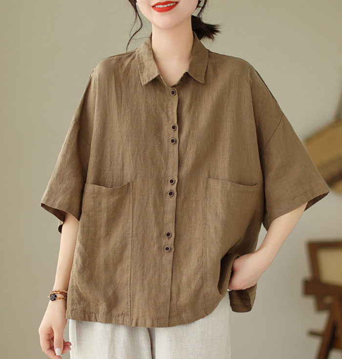 リネン シャツ ブラウス レディース 半袖 麻風 シャツブラウス 綿麻ブラウス スタンドカラー リネンシャツ トップス コットンリネン 着心地 柔らかい おしゃれ 夏 柔らか 半袖シャツ トップス 無地 春 夏 秋 ゆったり 大人可愛い 送料無料