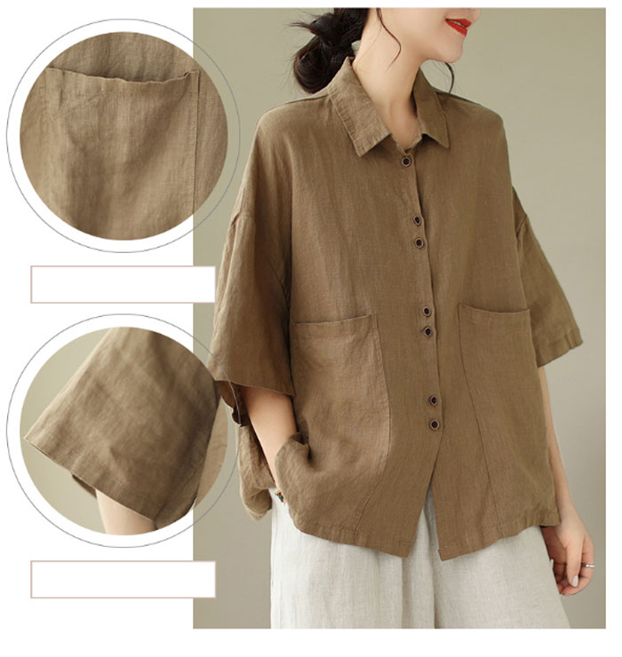 リネン シャツ ブラウス レディース 半袖 麻風 シャツブラウス 綿麻ブラウス スタンドカラー リネンシャツ トップス コットンリネン 着心地 柔らかい おしゃれ 夏 柔らか 半袖シャツ トップス 無地 春 夏 秋 ゆったり 大人可愛い 送料無料