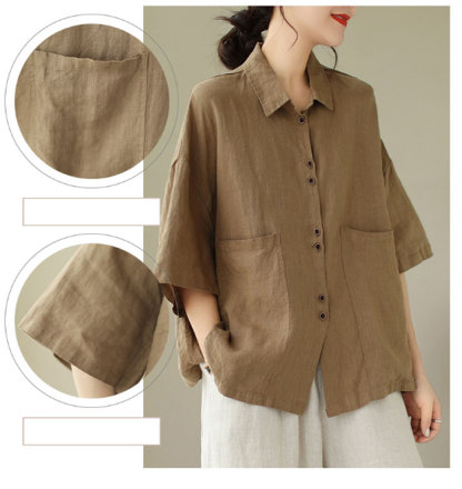 リネン シャツ ブラウス レディース 半袖 麻風 シャツブラウス 綿麻ブラウス スタンドカラー リネンシャツ トップス コットンリネン 着心地 柔らかい おしゃれ 夏 柔らか 半袖シャツ トップス 無地 春 夏 秋 ゆったり 大人可愛い 送料無料