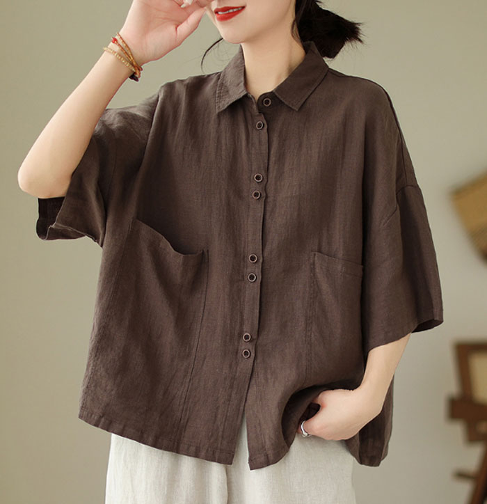 リネン シャツ ブラウス レディース 半袖 麻風 シャツブラウス 綿麻ブラウス スタンドカラー リネンシャツ トップス コットンリネン 着心地 柔らかい おしゃれ 夏 柔らか 半袖シャツ トップス 無地 春 夏 秋 ゆったり 大人可愛い 送料無料