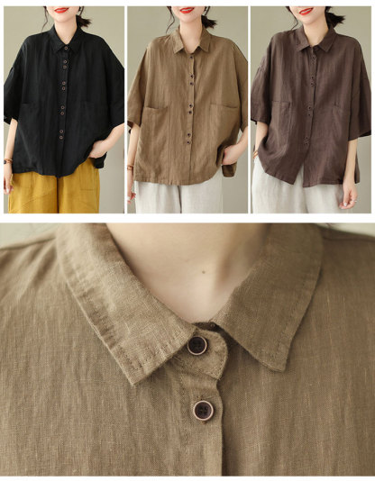 リネン シャツ ブラウス レディース 半袖 麻風 シャツブラウス 綿麻ブラウス スタンドカラー リネンシャツ トップス コットンリネン 着心地 柔らかい おしゃれ 夏 柔らか 半袖シャツ トップス 無地 春 夏 秋 ゆったり 大人可愛い 送料無料