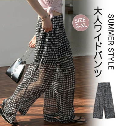 ワイドパンツ レディース きれいめ 夏 シフォン ボトムス シフォンパンツ ドット ガウチョパンツ ガウチョ 薄手 ロングパンツ ロング シアー 透け感 大きいサイズ ウエストゴム 涼しい 楽ちん ゆったり 水玉 着瘦せ 美脚 大人 体型カバー リゾート ひんやり
