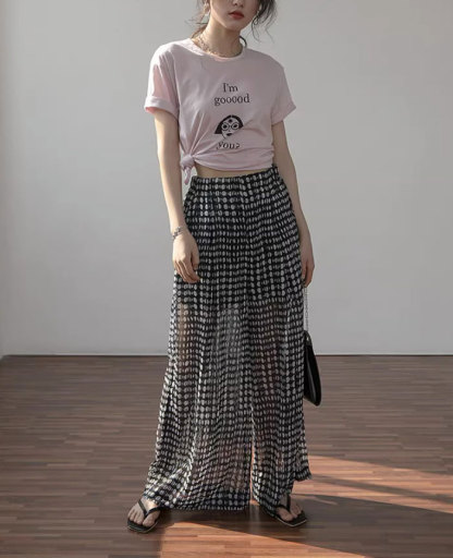 ワイドパンツ レディース きれいめ 夏 シフォン ボトムス シフォンパンツ ドット ガウチョパンツ ガウチョ 薄手 ロングパンツ ロング シアー 透け感 大きいサイズ ウエストゴム 涼しい 楽ちん ゆったり 水玉 着瘦せ 美脚 大人 体型カバー リゾート ひんやり