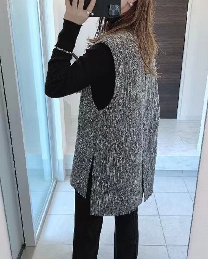 ベスト ジレ トップス レディース 秋 冬 春 重ね着 ノースリーブ スリット レイヤード 深Vネック 可愛い シンプル きれいめ フリーサイズ ゆったり 体型カバー 学生 通勤 送料無料 30代 40代 50代