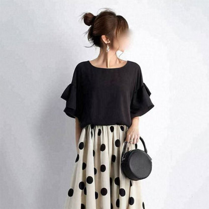 ワンピース ロングワンピース マキシワンピース レディース ドット柄 水玉 半袖 切り替え きれいめ 体型カバー ハイウエスト 脚長効果 ロングワンピ マキシ丈 大きいサイズ 涼しげ Aライン 春 夏 エスニッ 大人可愛い