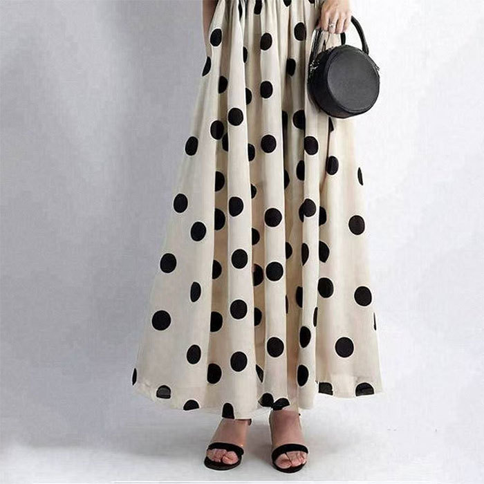 ワンピース ロングワンピース マキシワンピース レディース ドット柄 水玉 半袖 切り替え きれいめ 体型カバー ハイウエスト 脚長効果 ロングワンピ マキシ丈 大きいサイズ 涼しげ Aライン 春 夏 エスニッ 大人可愛い