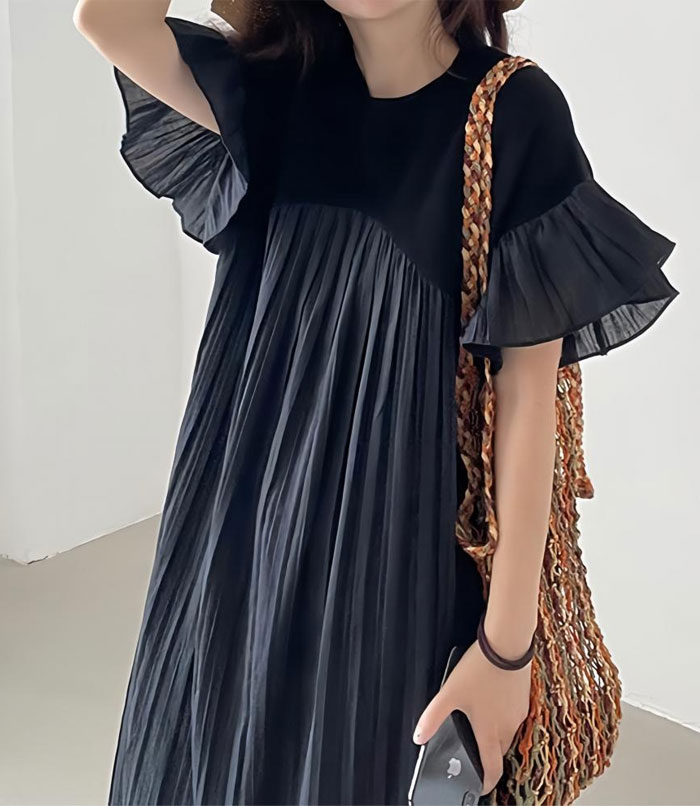 マキシワンピース 半袖 Aライン ギャザーワンピース ハイウエスト 脚長効果 フレア袖 ロングワンピース レディース マキシ丈 ふんわり ビッグシルエット 体型カバー 無地 カジュアル 春 夏 プリーツ 大人可愛い 着痩せ おしゃれ きれいめ 妊娠服 マタニティ