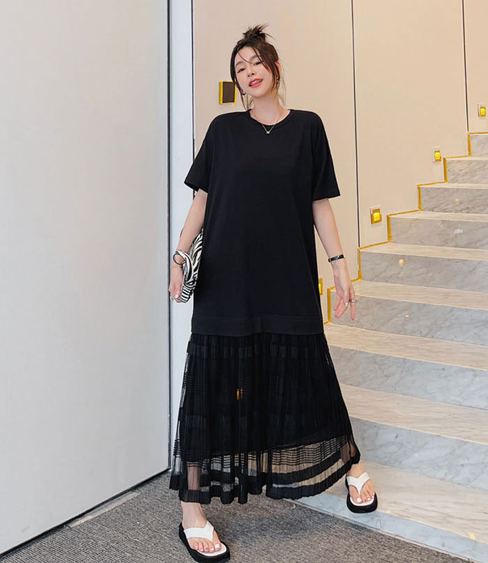 ロングワンピース 異素材 半袖 きれいめ ゆったり マキシワンピース レディース 綿混 ふんわり パーカーワンピース シンプル 体型カバー ゆるっと マキシ丈 無地 春 夏 カジュアル ナチュラル 切り替え