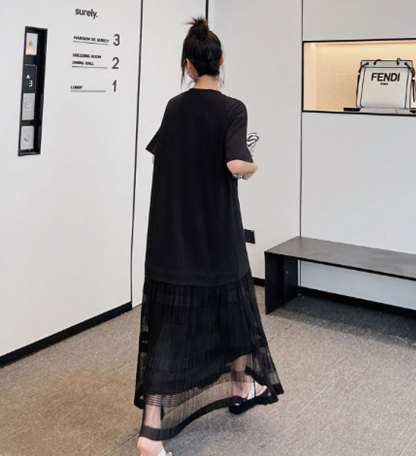 ロングワンピース 異素材 半袖 きれいめ ゆったり マキシワンピース レディース 綿混 ふんわり パーカーワンピース シンプル 体型カバー ゆるっと マキシ丈 無地 春 夏 カジュアル ナチュラル 切り替え