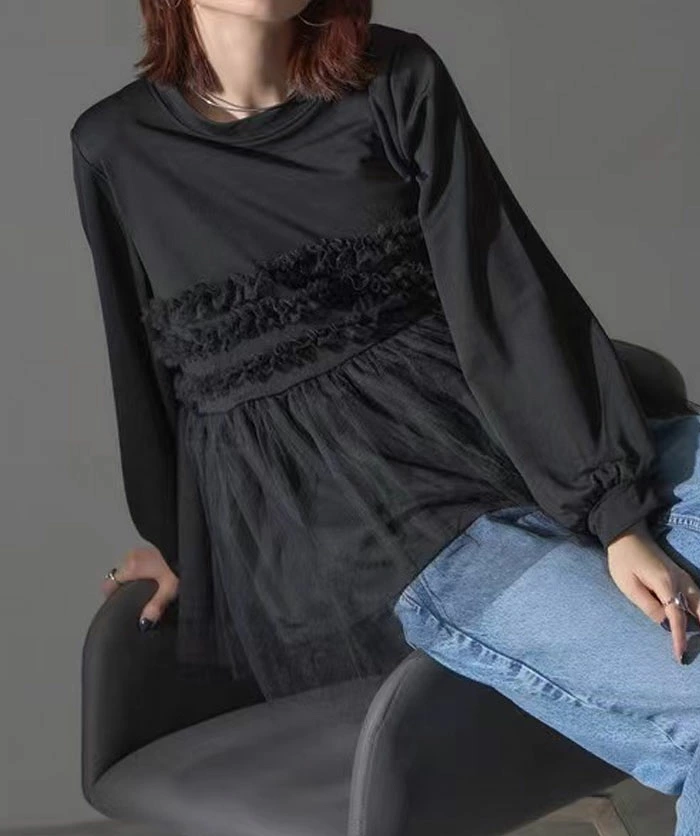 パーカー チュール ドッキング ビスチェ風 トップス レディース 異素材 チュール切り替え プルオーバー 長袖 オーバーサイズ 体型カバー チュニック 着映え トレンド カジュアル きれいめ ゆったり 長袖 おしゃれ 送料無料